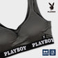 ハーフトップ レディース スポーツブラ スポブラ 婦人 シンプル ブランド ヨガ M L LL ウォーキング ストレッチ PLAYBOY 下着 肌着 インナー PLAY BOY かっこいい