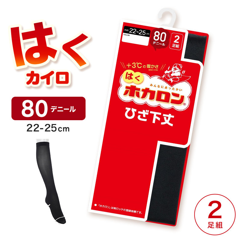 レディース ハイソックス 靴下 ひざ下 2足組 ソックス ひざ下丈 ホカロン あたたかい あったかい 防寒 80デニール 22-25cm 暖かい 蓄熱 アツギ 黒 atsugi 冬 秋 寒さ対策 2p