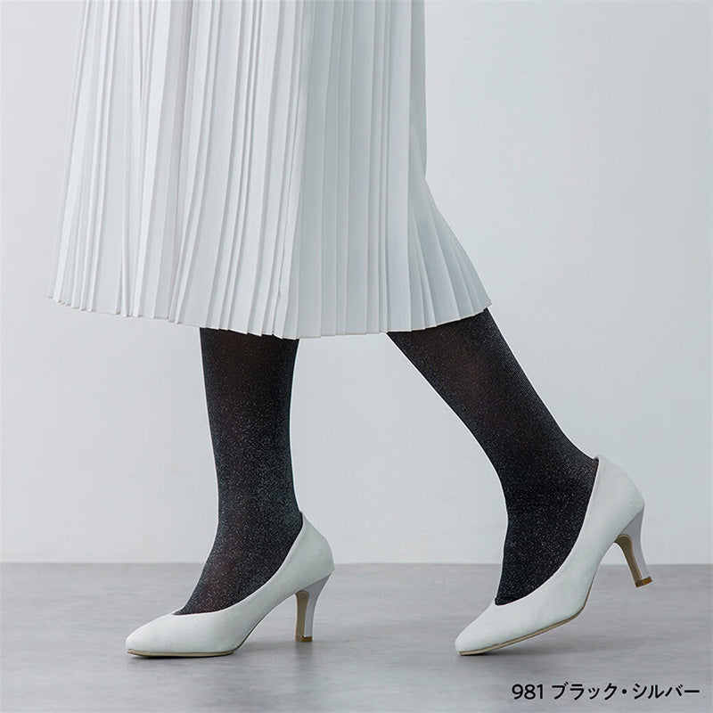 ストッキング レディース ラメ グリッター タイツ Atsugi COLORS アツギカラーズ M-L L-LL キラキラ 華やか 補強トウ 静電気防止 パンスト おしゃれ フォーマル デイリー 上品 かわいい シンプル 美脚 伸びる フィット 軽い履き心地