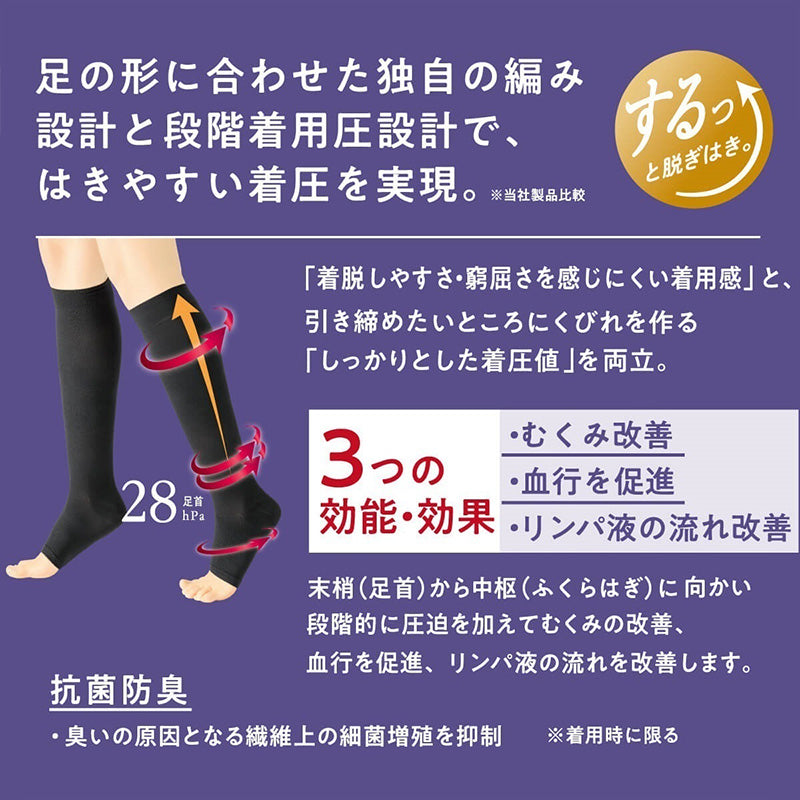 アツギ メディカル Atsugi Medical 一般医療機器 着圧ソックス つま先なし 足首28hPa レディース 23-25cm 着圧ソックス トウレス ハイソックス オープントウ 抗菌防臭 医療用 ふくらはぎサポート 段階着圧 むくみ対策 美脚ケア フィット 快適