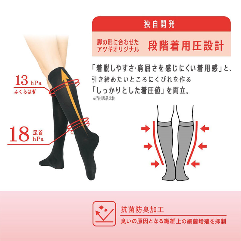 アツギ メディカル Atsugi Medical 着圧ソックス レディース ハイソックス 足首18hPa 23-25cm 靴下 くつ下 ソックス 抗菌防臭 ヌードトウ むくみ対策 レッグケア ソフト着圧 インナー 段階着圧 美脚ケア フィット 快適 通気性 蒸れにくい