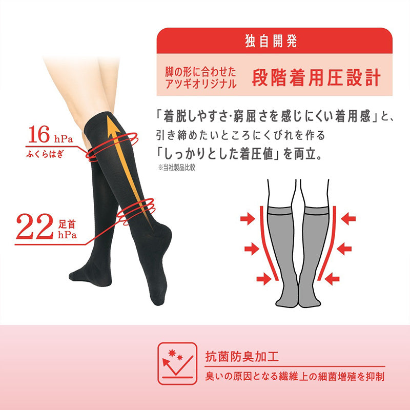 アツギ メディカル Atsugi Medical 着圧ソックス レディース ハイソックス 足首22hPa 23-25cm 靴下 くつ下 ソックス 抗菌防臭 ヌードトウ むくみ対策 レッグケア ソフト着圧 インナー 段階着圧 美脚ケア フィット 快適 通気性 蒸れにくい