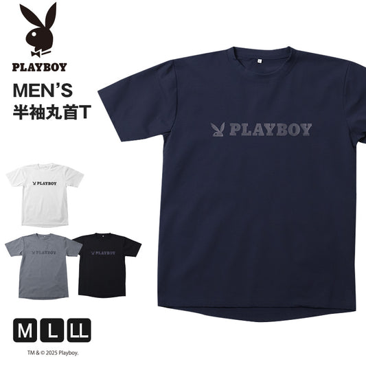 Tシャツ メンズ 半袖 クルーネック 吸汗速乾 インナー スポーツ PLAYBOY M L LL プレイボーイ ロゴTシャツ 半袖Tシャツ メンズTシャツ 丸首Tシャツ カットソー トップス ストレッチ 通気性 シンプル 夏
