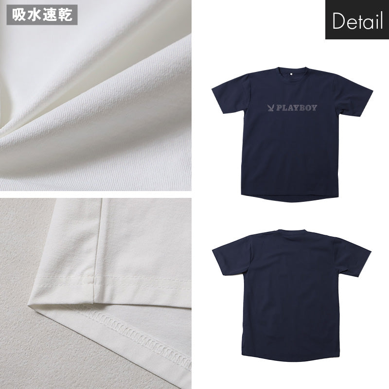 Tシャツ メンズ 半袖 クルーネック 吸汗速乾 インナー スポーツ PLAYBOY M L LL プレイボーイ ロゴTシャツ 半袖Tシャツ メンズTシャツ 丸首Tシャツ カットソー トップス ストレッチ 通気性 シンプル 夏