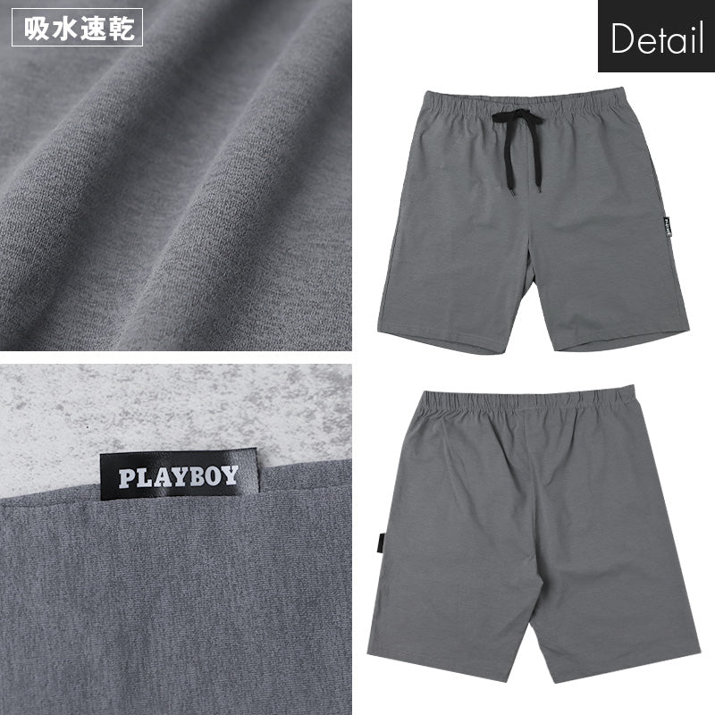 メンズ ハーフパンツ PLAYBOY 吸水速乾 ショートパンツ M L LL ルームパンツ 短パン イージーパンツ 部屋着 夏パンツ スポーツパンツ メンズパンツ ポケット付き ウエストゴム リラックスパンツ