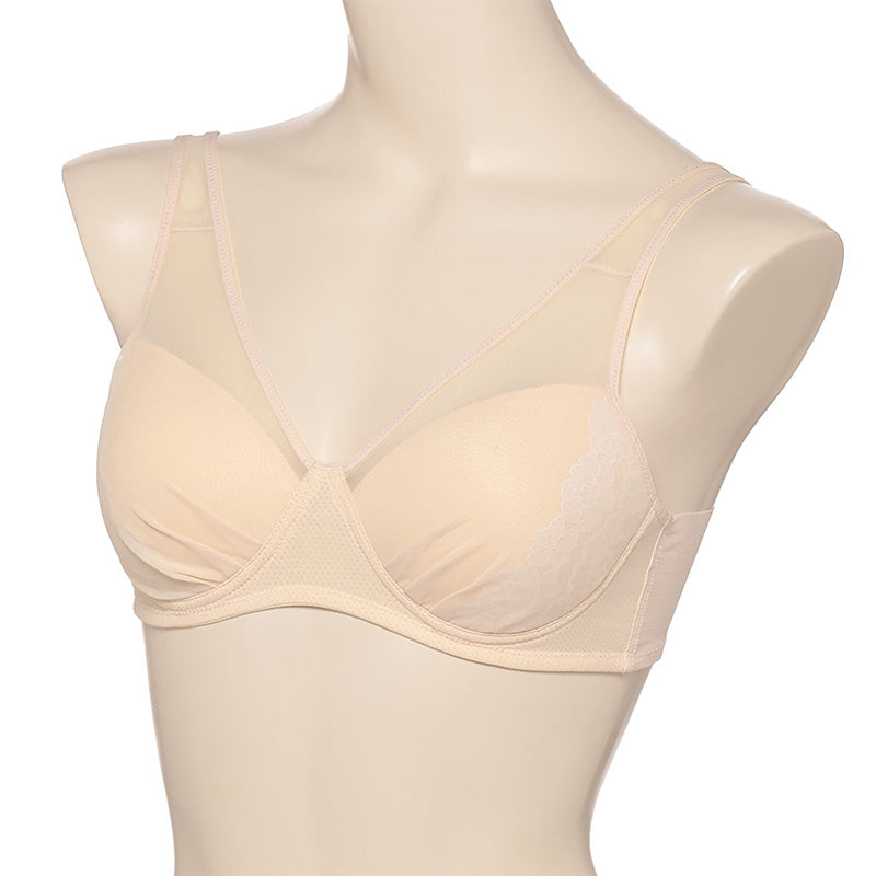 アツギ ブラジャー ノンワイヤー レディース シームレスカップ 軽い 軽量 レースブラ 脇肉すっきり M L LL 夏 ブラ 下着 インナー 吸汗速乾 メッシュカップ 脇高ブラ 4列ホック 美胸 レディースブラ