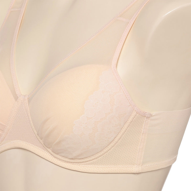 アツギ ブラジャー ノンワイヤー レディース シームレスカップ 軽い 軽量 レースブラ 脇肉すっきり M L LL 夏 ブラ 下着 インナー 吸汗速乾 メッシュカップ 脇高ブラ 4列ホック 美胸 レディースブラ