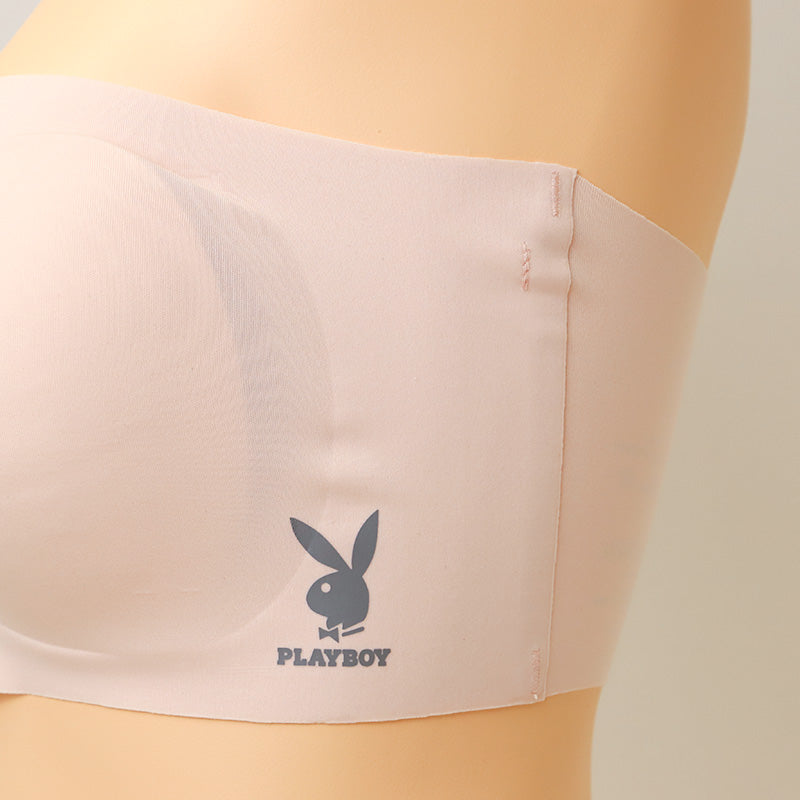 チューブトップ ブラ カップ付き シームレス ノンワイヤー PLAYBOY レディース 接着 ナイロン ストレッチ M L LL 響きにくい ブラトップ 見せブラ ベアトップ インナー 下着 ワイヤーなし 楽ちん 無地 シンプル
