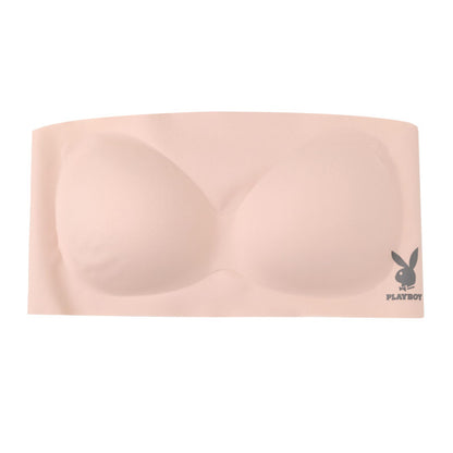 チューブトップ ブラ カップ付き シームレス ノンワイヤー PLAYBOY レディース 接着 ナイロン ストレッチ M L LL 響きにくい ブラトップ 見せブラ ベアトップ インナー 下着 ワイヤーなし 楽ちん 無地 シンプル
