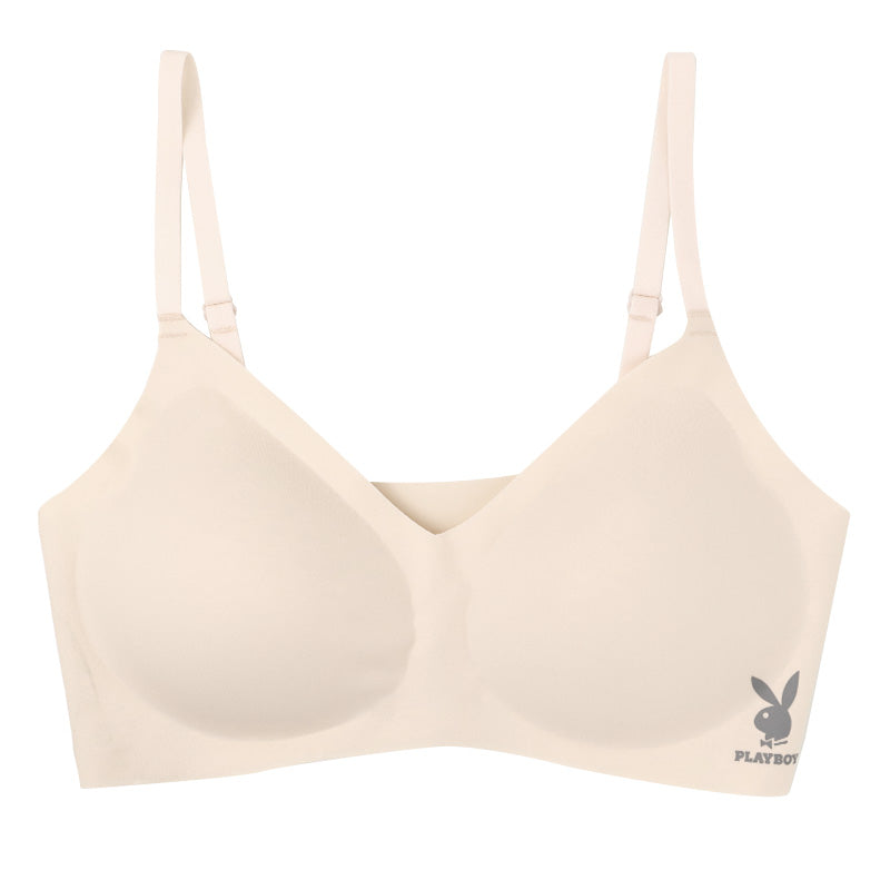 ブラジャー ノンワイヤー シームレス レディース PLAYBOY 接着 ナイロン ストレッチ 響きにくい M L LL ブラ ワイヤーなし タグレス インナー 下着 ひびかないブラ 無地 シンプル 楽ちん 快適 デイリー