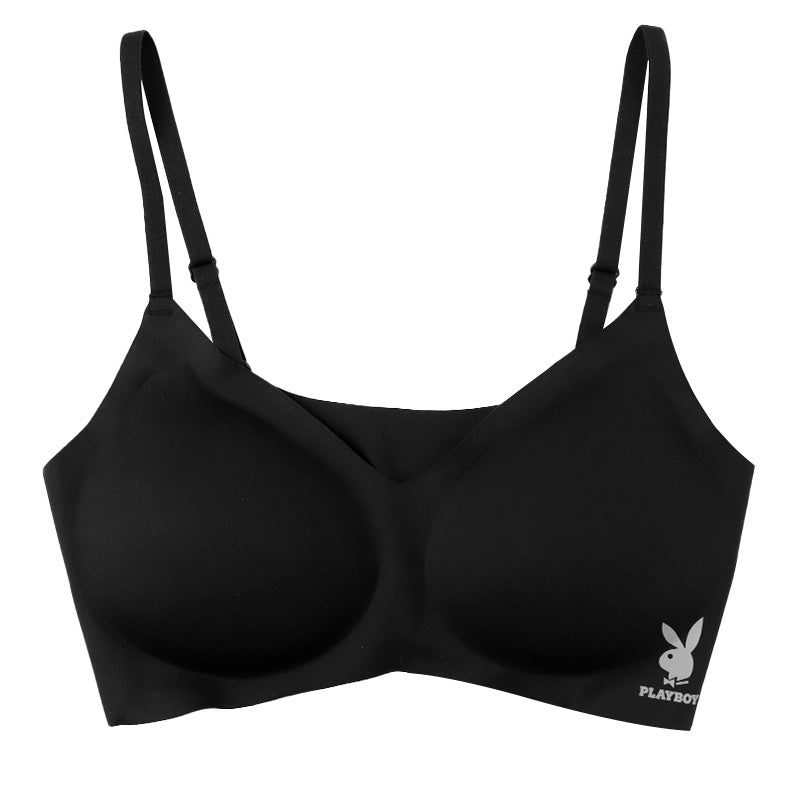 ブラジャー ノンワイヤー シームレス レディース PLAYBOY 接着 ナイロン ストレッチ 響きにくい M L LL ブラ ワイヤーなし タグレス インナー 下着 ひびかないブラ 無地 シンプル 楽ちん 快適 デイリー