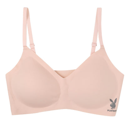 ブラジャー ノンワイヤー シームレス レディース PLAYBOY 接着 ナイロン ストレッチ 響きにくい M L LL ブラ ワイヤーなし タグレス インナー 下着 ひびかないブラ 無地 シンプル 楽ちん 快適 デイリー