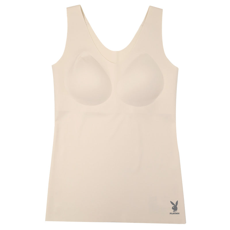 カップ付き タンクトップ レディース ノンワイヤー シームレス 接着 ナイロン ストレッチ PLAYBOY M L LL 響きにくい ブラトップ インナー カップ付きインナー ひびかない タンク ブラトップ 無地 シンプル 快適