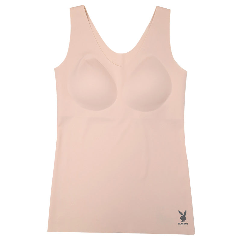 カップ付き タンクトップ レディース ノンワイヤー シームレス 接着 ナイロン ストレッチ PLAYBOY M L LL 響きにくい ブラトップ インナー カップ付きインナー ひびかない タンク ブラトップ 無地 シンプル 快適