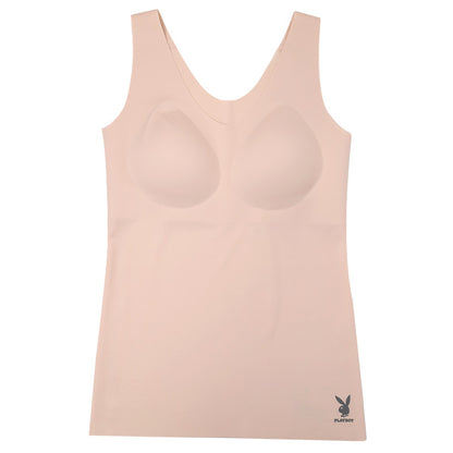 カップ付き タンクトップ レディース ノンワイヤー シームレス 接着 ナイロン ストレッチ PLAYBOY M L LL 響きにくい ブラトップ インナー カップ付きインナー ひびかない タンク ブラトップ 無地 シンプル 快適