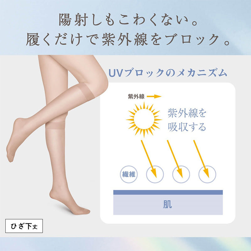 ストッキング ひざ下 UVカット レディース 紫外線対策 UVカット率90％以上 UPF25 伝線しにくい 22-25cm 補強トウ 静電気防止 抗菌防臭 足形セット 膝下ストッキング ひざ丈 ショートストッキング パンツスタイル 通勤 オフィス フォーマル 春夏