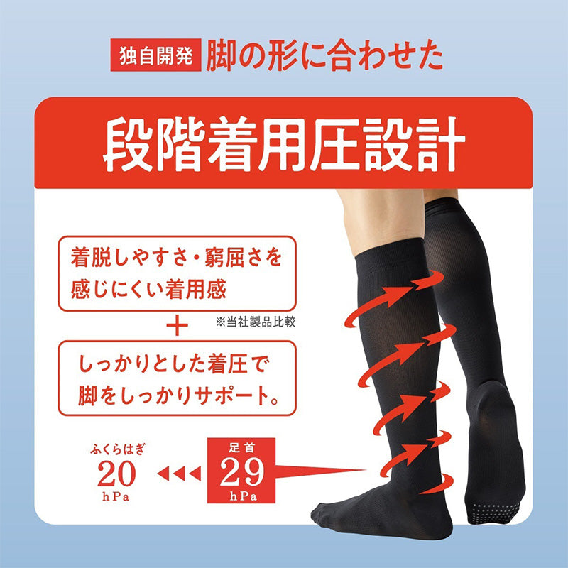 メンズ 着圧ソックス ハイソックス 段階着圧 足首29hPa ふくらはぎ20hPa 紳士 靴下 男性用 25cm 26cm 27cm ビジネス 仕事 通勤 立ち仕事 長距離移動 出張 デスクワーク 普段使い 甲サポート すべり止め 抗菌防臭 ヌードトウ アツギ Atsugi Medical