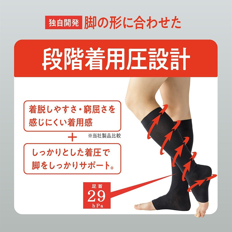 着圧ソックス メンズ オープントゥ つま先なし 着圧ハイソックス 足首29hPa 段階着用圧 脱ぎ履きしやすい フリー 甲回りサポート 抗菌防臭 トゥレス ひざ下 紳士 ビジネス デスクワーク 立ち仕事 おうち時間 普段使い ナイロン アツギメディカル