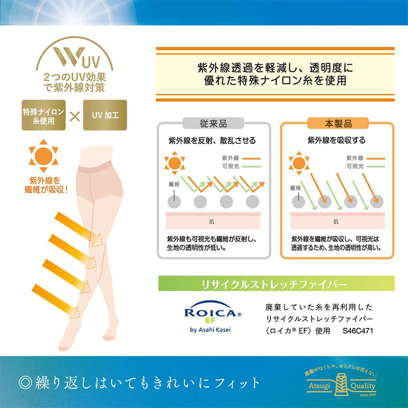 ストッキング レディース UVカット 2足組 パンティストッキング UV対策 オールSCY 補強トウ 静電気防止 抗菌防臭 M-L L-LL バックマーク UVカットナイロン 婦人 女性 アツギ Atsugi Stocking パンスト 紫外線対策 通勤 仕事 オフィス お出かけ