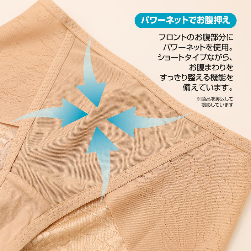 ショーツ レディース お腹押え パワーネット ひびきにくい 足口フラット ヘムショーツ ショート丈 花柄 ジャガード M L LL 3L 補整ショーツ 女性 婦人 下着 インナー アウターに響きにくい パンツスタイル SLATTY スラッティ アツギ ATSUGI ミセス