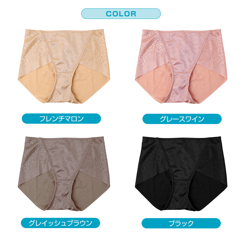 ショーツ レディース お腹押え パワーネット ひびきにくい 足口フラット ヘムショーツ ショート丈 花柄 ジャガード M L LL 3L 補整ショーツ 女性 婦人 下着 インナー アウターに響きにくい パンツスタイル SLATTY スラッティ アツギ ATSUGI ミセス