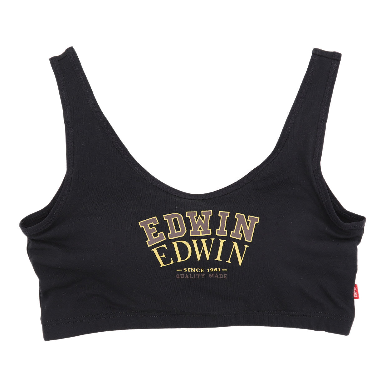 レディース ノンワイヤーブラ モールドカップブラ ハーフトップ EDWIN 綿 フィット感 着け心地 快適 優しい肌触り ストレッチ 動きやすい 快適 下着 インナー ブラジャー ロゴ入り 女子 M L 黒 グレー M・L