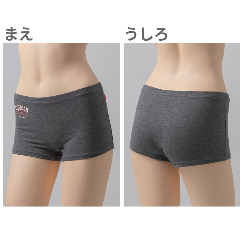 EDWIN レディース ショーツ 1分丈 綿素材 優しい肌触り フィット感 やわらか ストレッチ 動きやすい 下着 インナー 女子 黒 グレー チャコール M L M・L