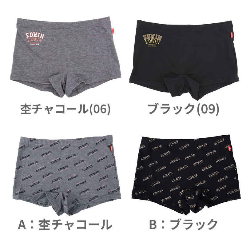 EDWIN レディース ショーツ 1分丈 綿素材 優しい肌触り フィット感 やわらか ストレッチ 動きやすい 下着 インナー 女子 黒 グレー チャコール M L M・L