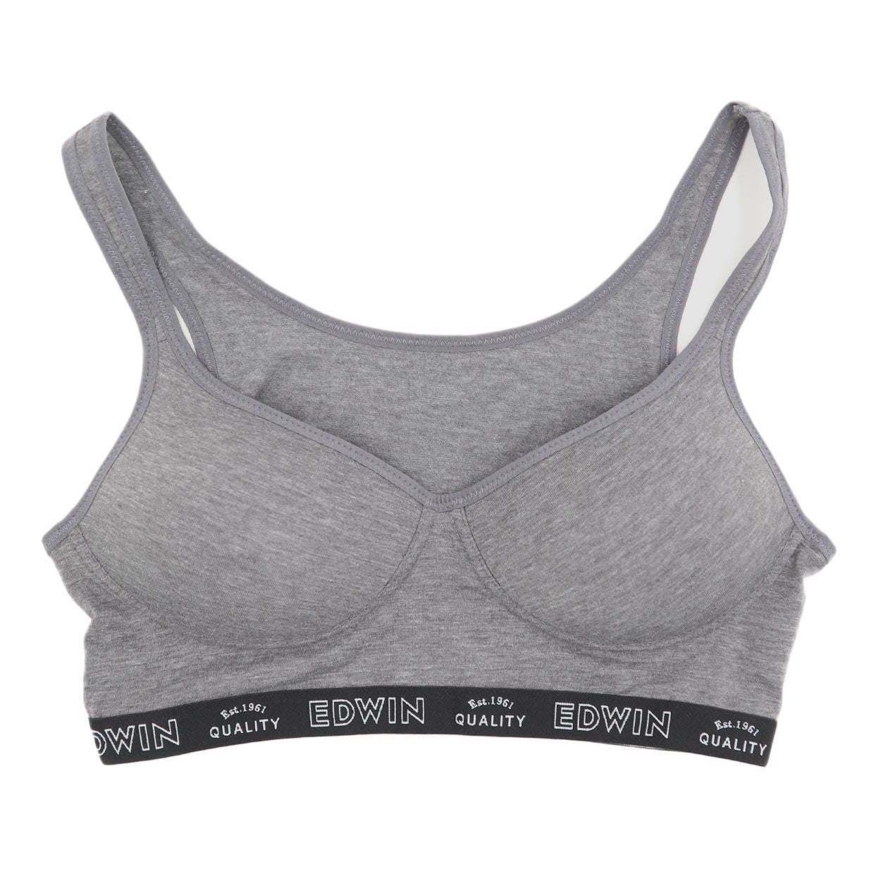 レディース ノンワイヤーブラ モールドカップブラ EDWIN 綿素材 フィット感 柔らかい 着け心地 快適 優しい肌触り ストレッチ 動きやすい 快適 下着 インナー ブラジャー ロゴ入り 女子 M L 黒 チャコール グレー
