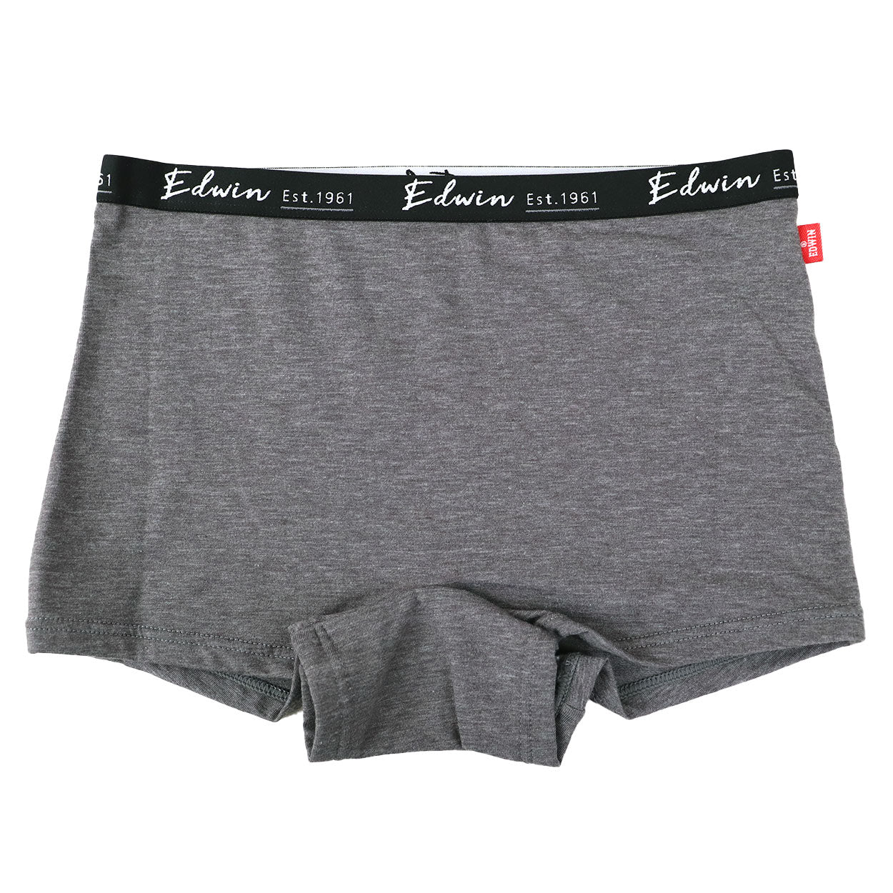 EDWIN ショーツ 1分丈 レディース 綿 ボクサー パンツ 下着 インナー 女性 女子 スポーツ リラックス ストレッチ 動きやすい ロゴ バックプリント 黒 グレー チャコール M L