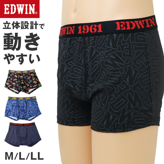 EDWIN ボクサーパンツ メンズ 前開き ボクサーブリーフ 立体設計 アウトゴム M L LL ベア天竺 無地 インナー パンツ 下着 アンダーウェア 紳士 男性用 フィット 動きやすい デイリー グレー 滑らか 肌ざわり 前あき