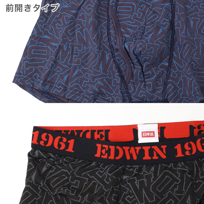EDWIN ボクサーパンツ メンズ 前開き ボクサーブリーフ 立体設計 アウトゴム M L LL ベア天竺 無地 インナー パンツ 下着 アンダーウェア 紳士 男性用 フィット 動きやすい デイリー グレー 滑らか 肌ざわり 前あき