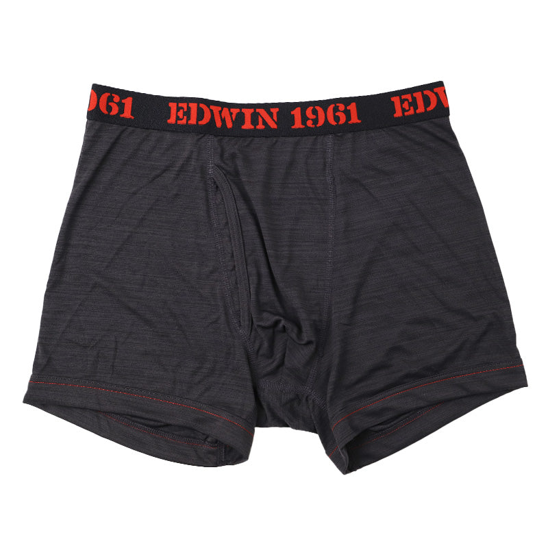 EDWIN ボクサーパンツ メンズ 前開き ボクサーブリーフ 立体設計 アウトゴム M L LL カチオン 無地 インナー パンツ 下着 アンダーウェア 紳士 男性用 フィット 動きやすい デイリー チャコール グレー 滑らか 肌ざわり 前あき