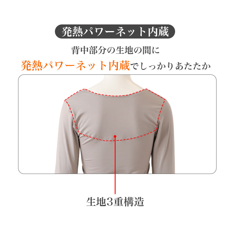 スリップドレス レディース 8分袖 裏起毛 あったか 発熱 背中 暖かい 防寒 M～LL インナー 90cm丈 スリップ 長袖 ワンピースインナー レディースインナー 肌着 下着 秋冬 冬 重ね着 発熱パワーネット 3重生地 着こなしBeauty style