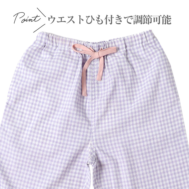 レディース ハーフパンツ 綿100 しじら ルームウェア 部屋着 パジャマ M L LL 下だけ ズボン 夏 涼しい 通気性 さらさら 肌に張り付かない ウエストゴム 紐付き ゴム取り替え口 膝丈 五分丈 女性 婦人 リラックス 寝間着 リラックスパンツ