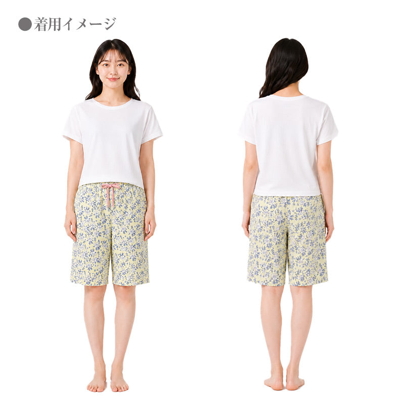 レーヨン ハーフパンツ レディース ルームウェア 部屋着 短パン ショートパンツ 5分丈 M L LL パンツ 夏 涼しい 薄手 とろみ なめらか やわらかい 通気性 吸湿性 ウエストゴム ウエストひも ゴム交換可 リラックスパンツ パジャマ下 リゾート