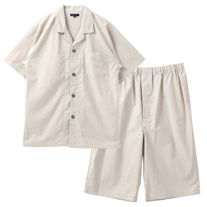 綿100 シャンブレー パジャマ メンズ 半袖 半パンツ 前開き 上下セット M L LL 夏 春夏 ルームウェア 部屋着 寝巻き 寝間着 紳士 男性 無地 薄手 軽い ゆったり ウエストパイルゴム ボタン式 ナイトウェア ホームウェア 父の日 ギフト 誕生日