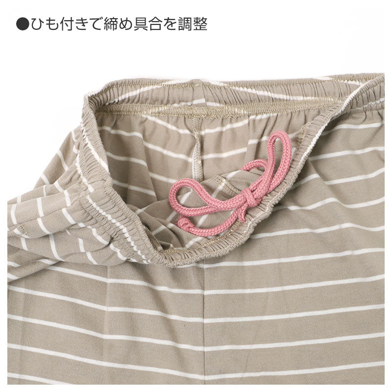 ルームパンツ レディース 7分丈 ボーダー柄 天竺 綿混 部屋着 M L LL 春夏 パジャマパンツ 七分丈 やわらか イージーパンツ リラックスパンツ 婦人 女性 ホームウェア ナイトウェア 寝間着 くつろぎ着 さらっと 軽い 洗い替え 室内着 湯上がり
