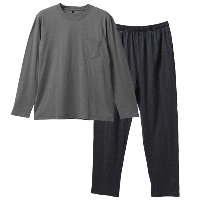 メンズ ルームウェア 上下セット 綿100 部屋着 パジャマ 無地 M L LL 長袖 セットアップ 紳士 男性用 リラックスウェア ワンマイルウェア 寝間着 普段着 ゆったり シンプル ポケット付き ウエストゴム 調整ひも付き コットン 天然素材 肌触り 快適 通気性 春夏
