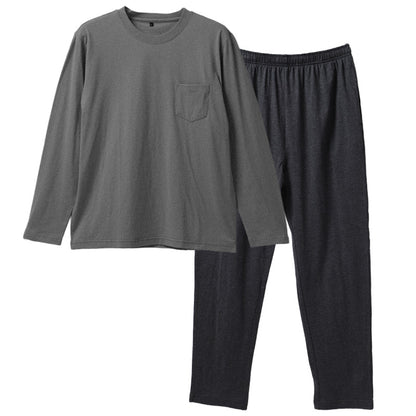 メンズ ルームウェア 上下セット 綿100 部屋着 パジャマ 無地 M L LL 長袖 セットアップ 紳士 男性用 リラックスウェア ワンマイルウェア 寝間着 普段着 ゆったり シンプル ポケット付き ウエストゴム 調整ひも付き コットン 天然素材 肌触り 快適 通気性 春夏