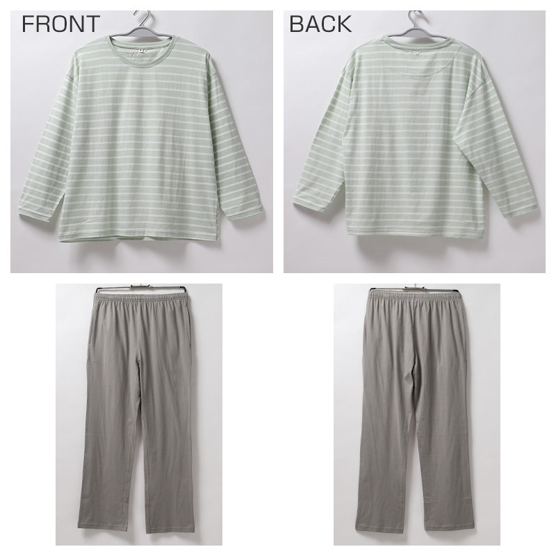 レディース ルームウェア 上下セット 綿100 長袖 ロングパンツ M L LL 部屋着 パジャマ ボーダー柄 セットアップ 婦人 女性用 リラックスウェア 寝間着 普段着 ゆったり シンプル おしゃれ ワンマイルウェア コットン 天然素材 肌触り 快適 通気性 部屋着セット おしゃれ