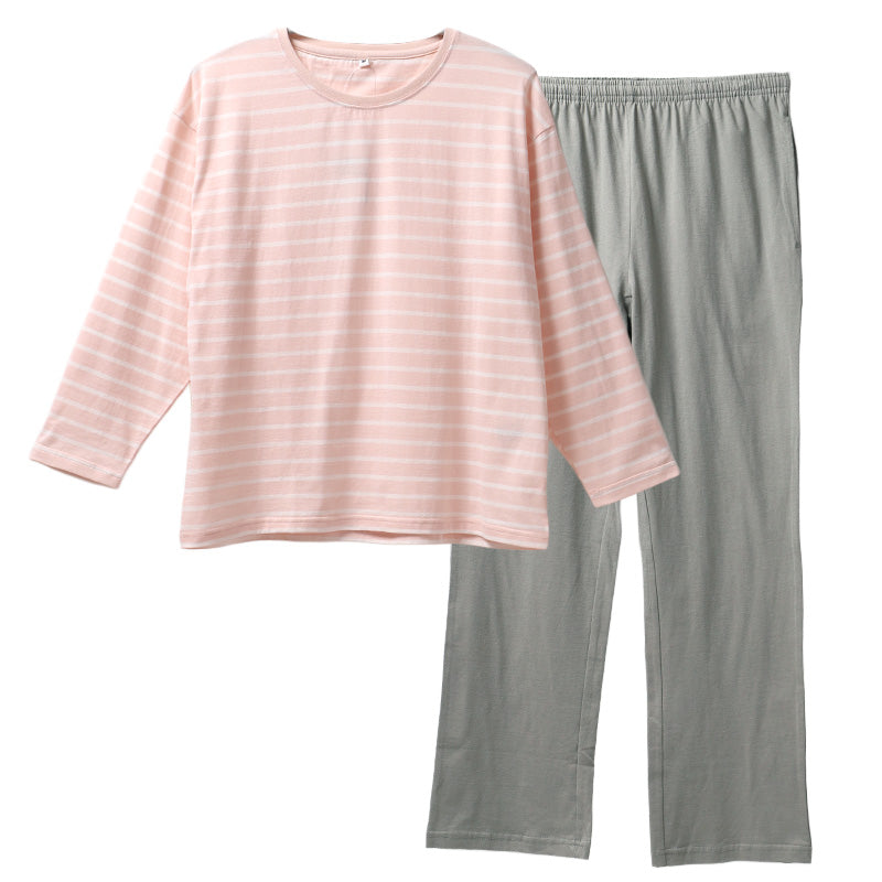 レディース ルームウェア 上下セット 綿100 長袖 ロングパンツ M L LL 部屋着 パジャマ ボーダー柄 セットアップ 婦人 女性用 リラックスウェア 寝間着 普段着 ゆったり シンプル おしゃれ ワンマイルウェア コットン 天然素材 肌触り 快適 通気性 部屋着セット おしゃれ