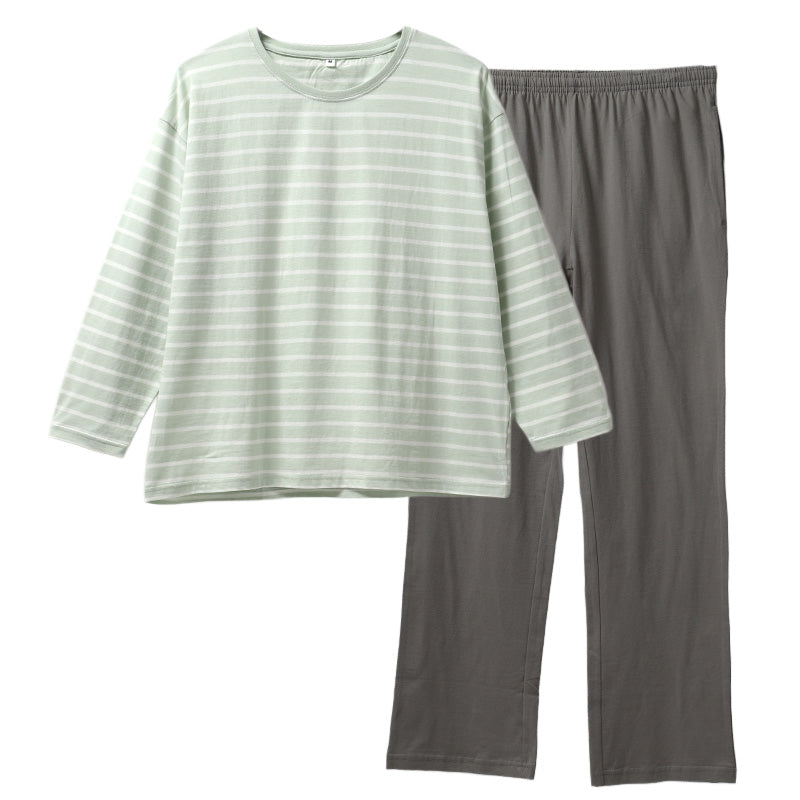 レディース ルームウェア 上下セット 綿100 長袖 ロングパンツ M L LL 部屋着 パジャマ ボーダー柄 セットアップ 婦人 女性用 リラックスウェア 寝間着 普段着 ゆったり シンプル おしゃれ ワンマイルウェア コットン 天然素材 肌触り 快適 通気性 部屋着セット おしゃれ