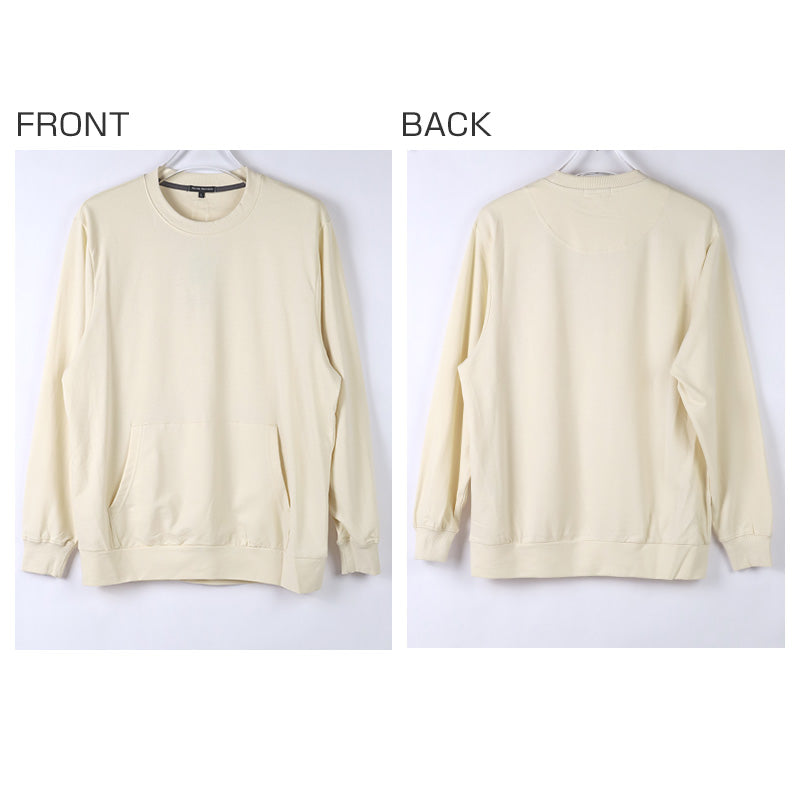 ルームウェア メンズ 綿100% パジャマ 長袖 上下セット 丸首 クルーネック 部屋着 M L LL 男性 紳士 無地 セットアップ シンプル リラックスウェア スウェット 長ズボン コットン マフポケット 裾しぼり ウエストひも ポケット付き 父の日 プレゼント ギフト