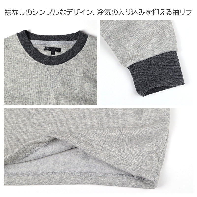 裏起毛 ルームウェア メンズ パジャマ 上下セット 長袖 冬 保温 丸首 クルーネック 前閉じ 部屋着 M L LL 紳士 無地 セットアップ シンプル リラックスウェア トレーナー ふんわり やわらか 暖かい あったか 冷え対策 おしゃれ プレゼント ギフト