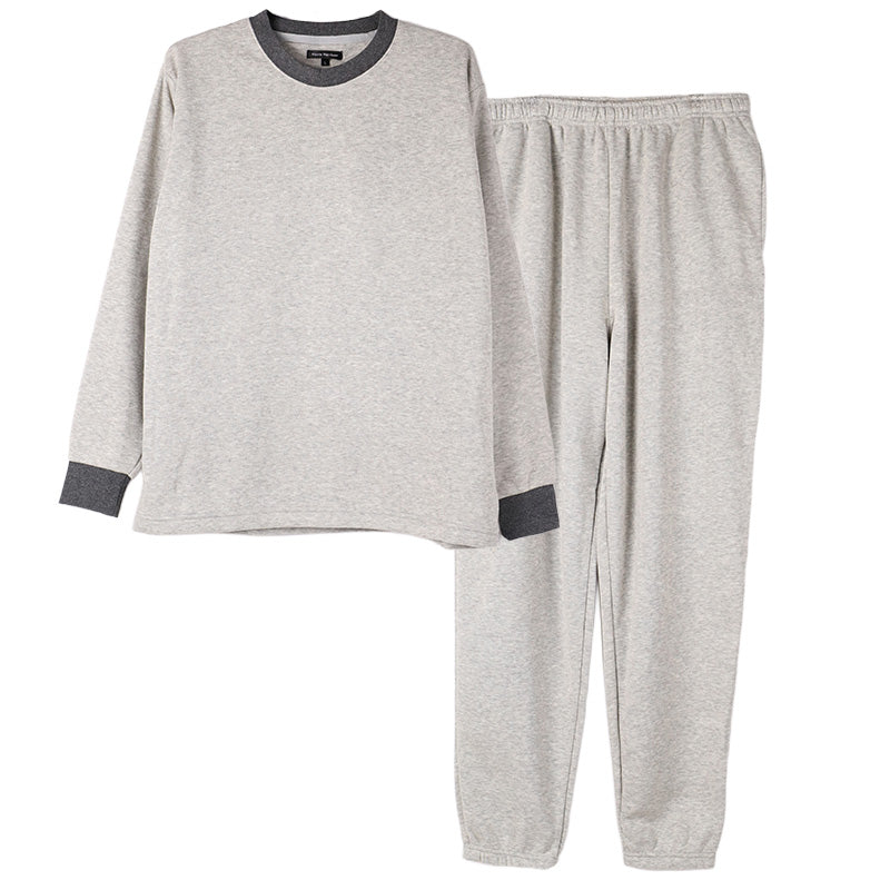 裏起毛 ルームウェア メンズ パジャマ 上下セット 長袖 冬 保温 丸首 クルーネック 前閉じ 部屋着 M L LL 紳士 無地 セットアップ シンプル リラックスウェア トレーナー ふんわり やわらか 暖かい あったか 冷え対策 おしゃれ プレゼント ギフト