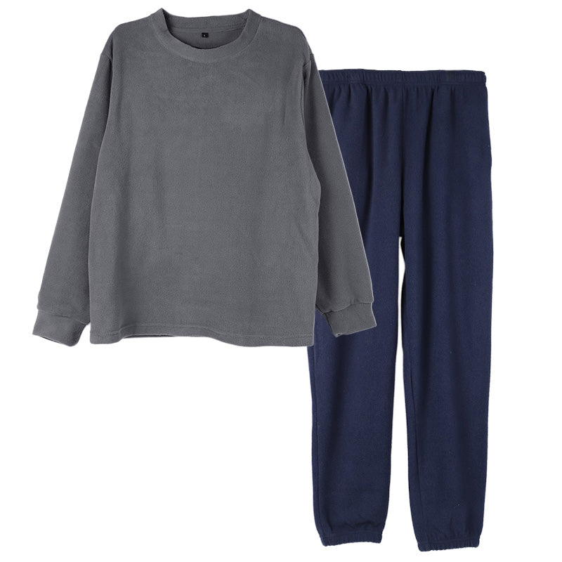 フリース ルームウェア メンズ パジャマ 上下セット 長袖 冬 保温 丸首 クルーネック 前閉じ 部屋着 M L LL 紳士 無地 セットアップ シンプル リラックスウェア ナイトウェア 寝巻き もこもこ ふんわり やわらか 暖かい あったか おしゃれ プレゼント ギフト