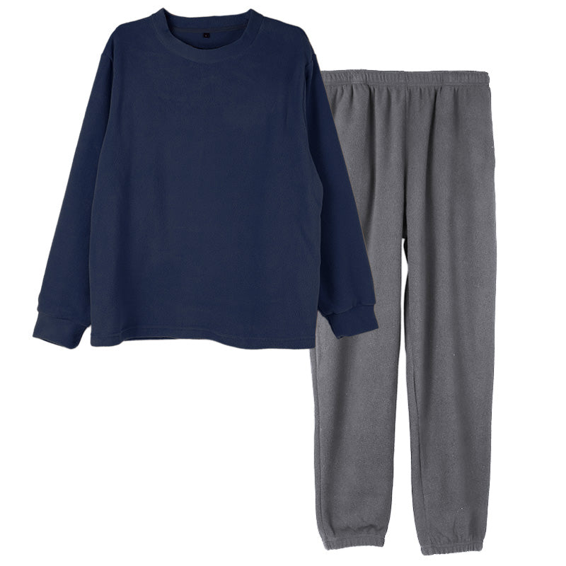 フリース ルームウェア メンズ パジャマ 上下セット 長袖 冬 保温 丸首 クルーネック 前閉じ 部屋着 M L LL 紳士 無地 セットアップ シンプル リラックスウェア ナイトウェア 寝巻き もこもこ ふんわり やわらか 暖かい あったか おしゃれ プレゼント ギフト