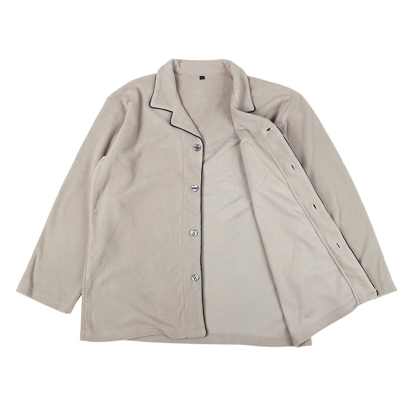 フリース ルームウェア メンズ パジャマ 上下セット 長袖 冬 保温 前開き 襟付き 部屋着 M L LL 紳士 無地 セットアップ シンプル リラックスウェア ナイトウェア 寝巻き もこもこ ふんわり やわらか 暖かい あったか おしゃれ プレゼント ギフト