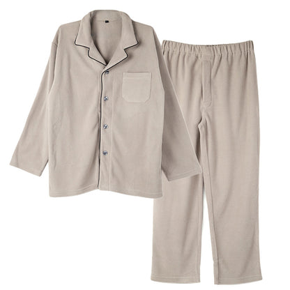 フリース ルームウェア メンズ パジャマ 上下セット 長袖 冬 保温 前開き 襟付き 部屋着 M L LL 紳士 無地 セットアップ シンプル リラックスウェア ナイトウェア 寝巻き もこもこ ふんわり やわらか 暖かい あったか おしゃれ プレゼント ギフト